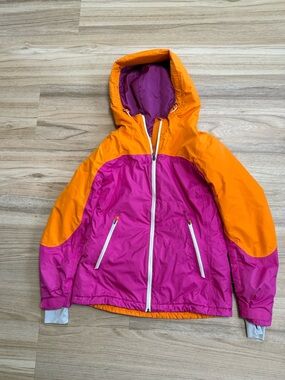 Lands End Womens Primaloft Ski Jacket Sz Small 6-8 Orange Pink Hooded Zip